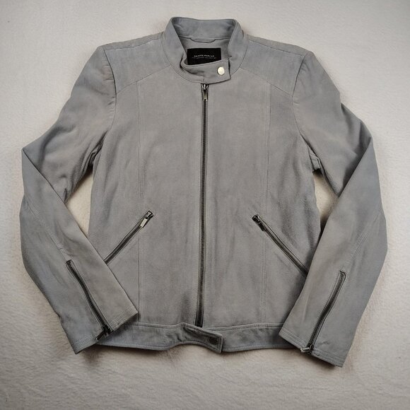 Neiman Marcus Jackets & Blazers - Neiman Marcus The Leather Collection Moto Jacket Womens sz L Gray Biker Pockets